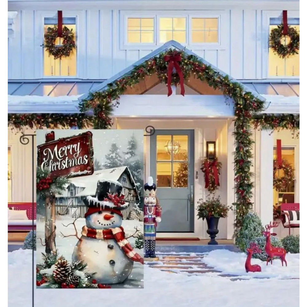 Merry Christmas Snowman Garden Flag